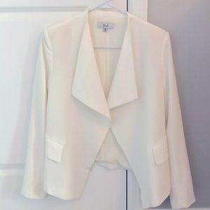 White drape front blazer